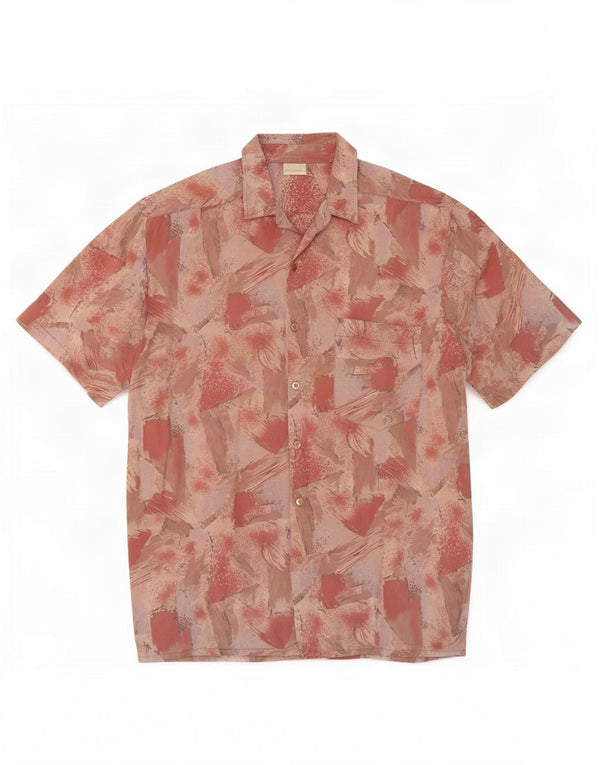 Camisa masculina vintage abstrata de manga curta média rosa viscose