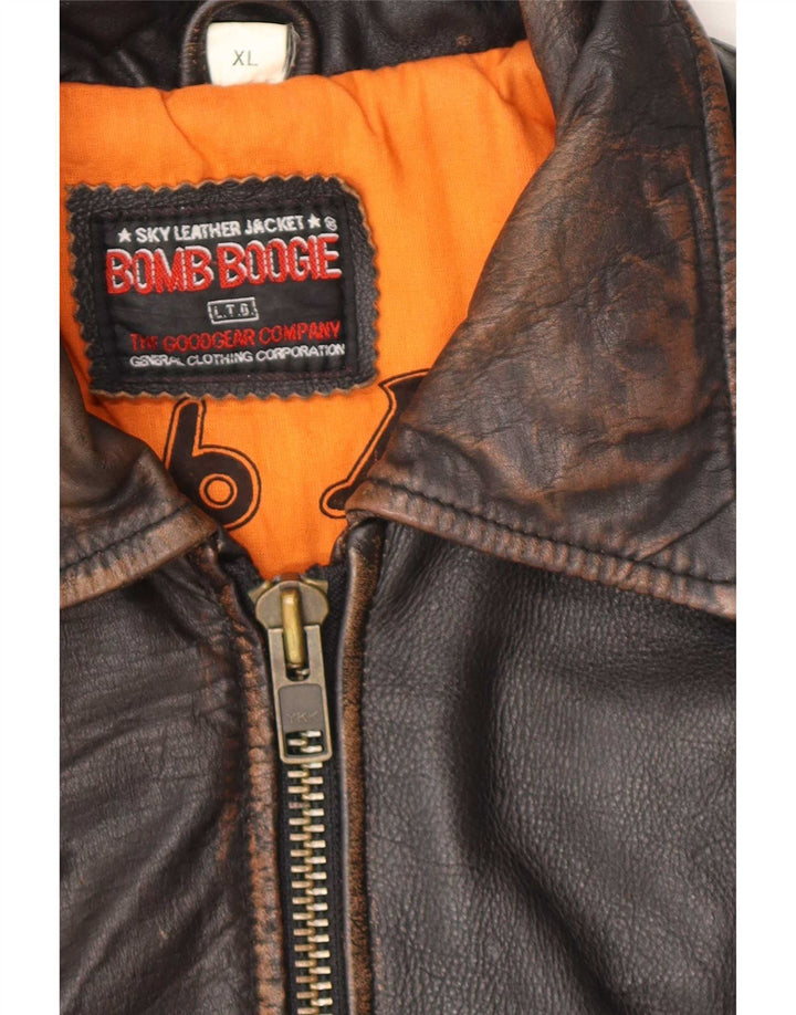 Jaqueta bomber masculina de couro Bomboogie Reino Unido 42 XL couro marrom