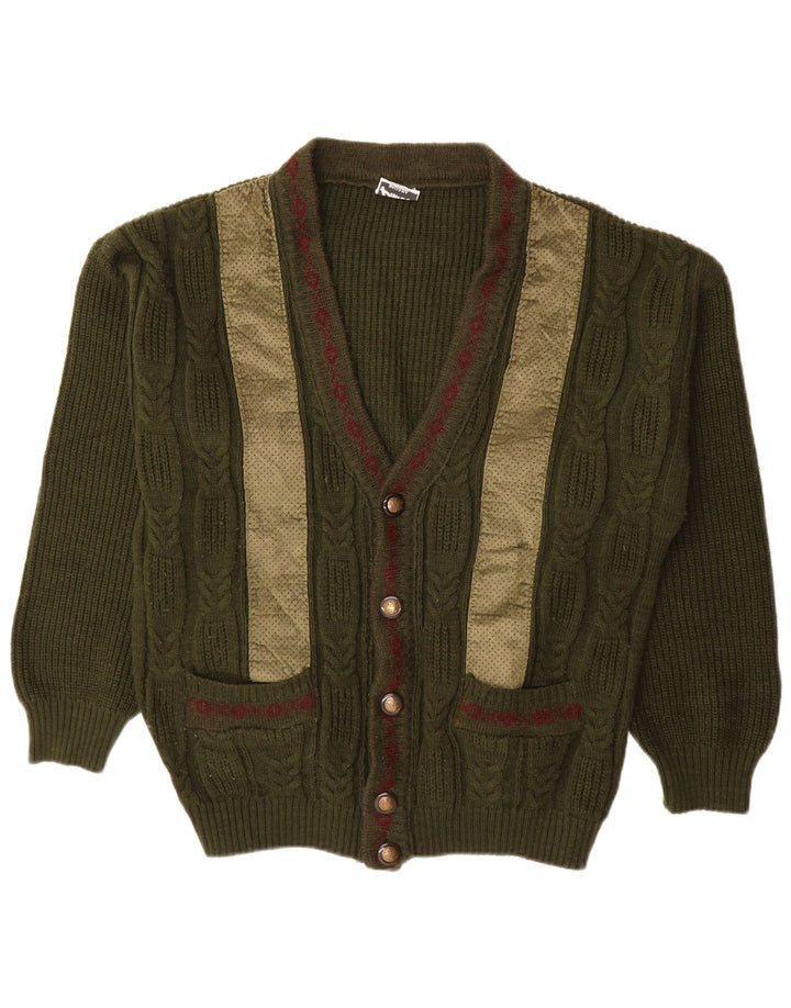 PIMET Mens Cardigan Sweater XL Khaki Geometric