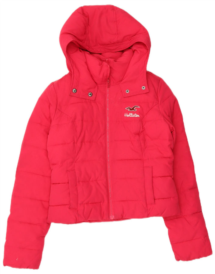 Jaqueta feminina acolchoada com capuz HOLLISTER UK 6 XS rosa poliéster