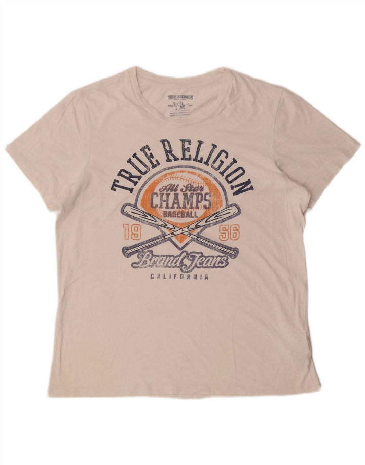Camiseta gráfica masculina True Religion grande algodão branco