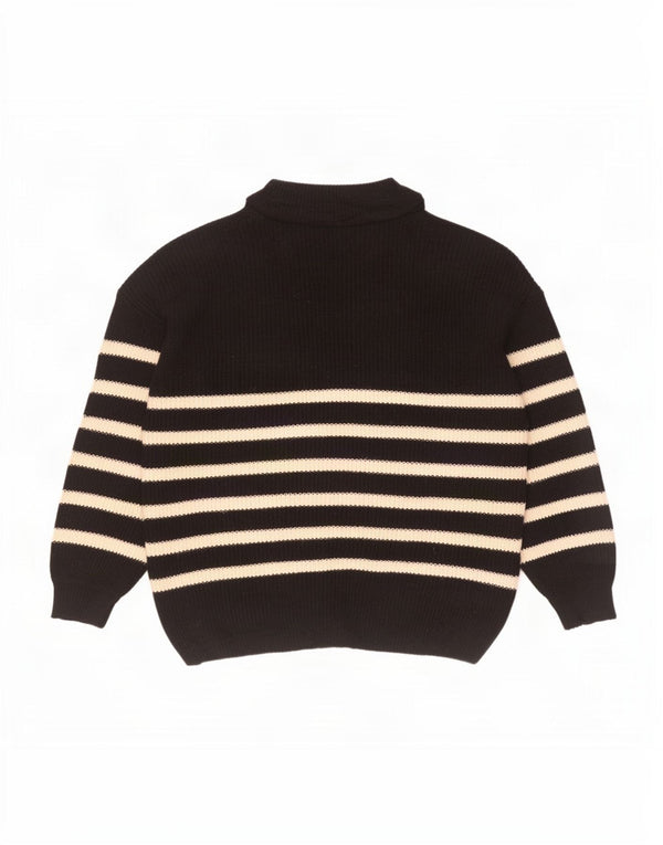 Marks & Spencer Womens Polo Neck Jumper Sweater UK 16 Large Black Striped