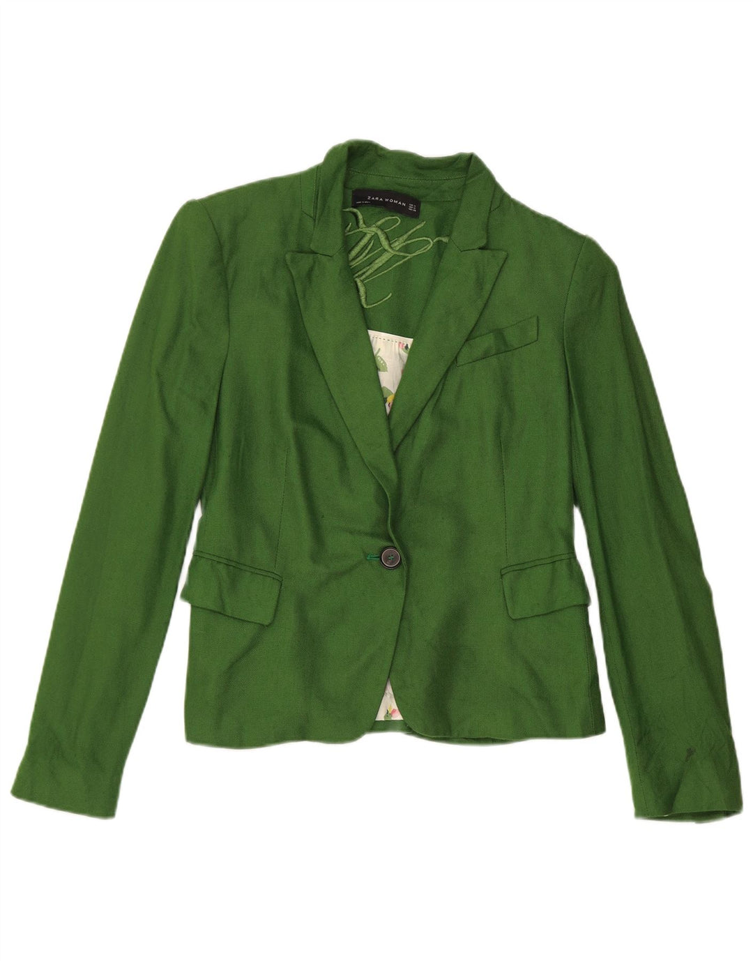 Jaqueta blazer feminina Zara com 1 botão Reino Unido 12 verde médio