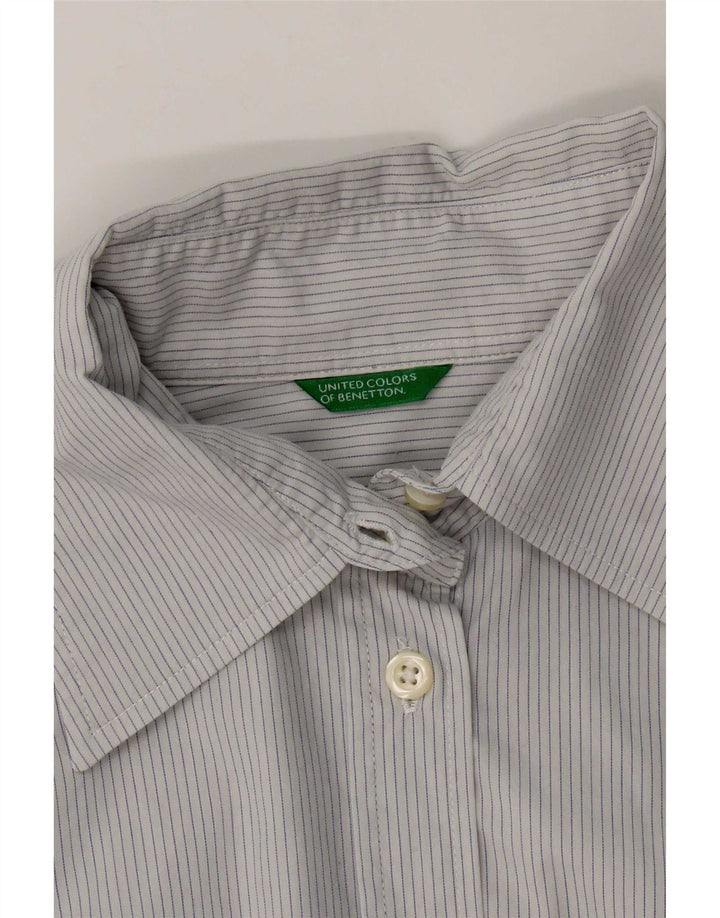 Camisa formal feminina Benetton Reino Unido 16 grande listrada azul