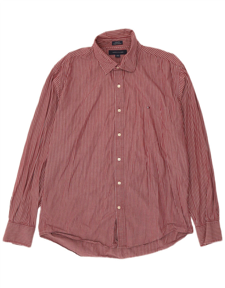 Camisa masculina Tommy Hilfiger Custom Fit grande listra vermelha