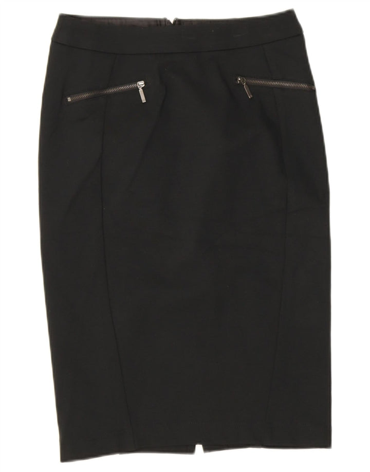 Saia lápis feminina Marks & Spencer UK 8 pequena W26 viscose preta