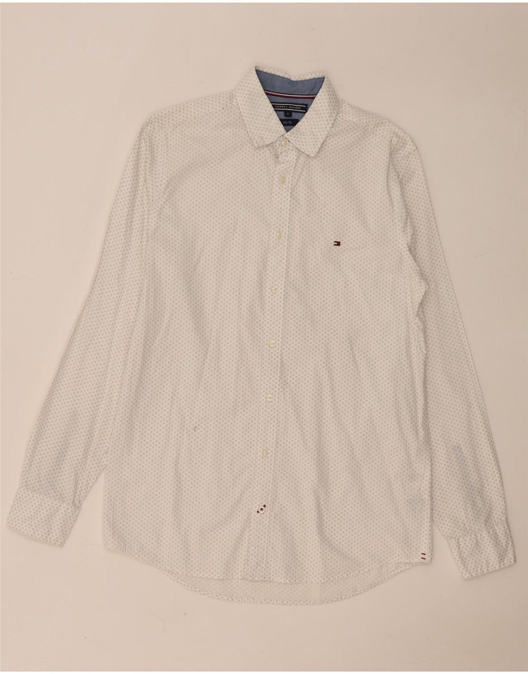 Camisa masculina TOMMY HILFIGER slim fit de algodão manchado branco médio