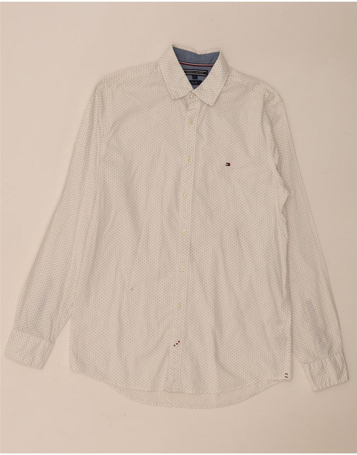Camisa masculina TOMMY HILFIGER slim fit de algodão manchado branco médio