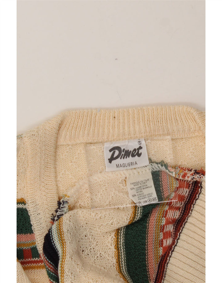 MAGLIERIA Mens V-Neck Jumper Sweater Large Beige Striped Cotton Vintage Maglieria and Second-Hand Maglieria from Messina Hembry 