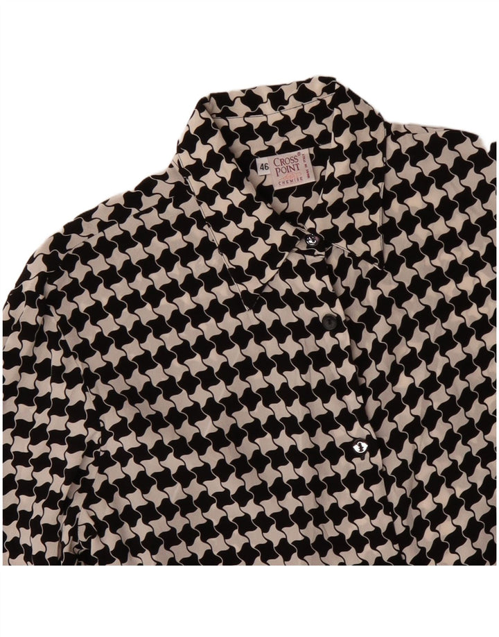 Blusa feminina VINTAGE IT 46 grande viscose preta Houndstooth