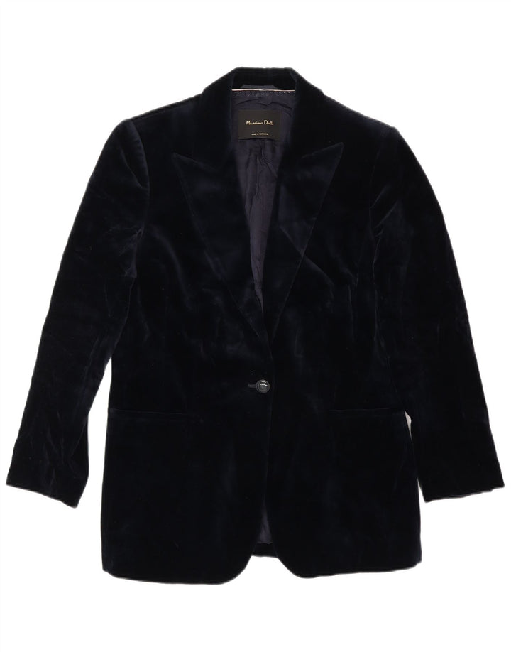 Jaqueta blazer feminina de veludo com 1 botão Massimo Dutti UE 38 azul marinho médio