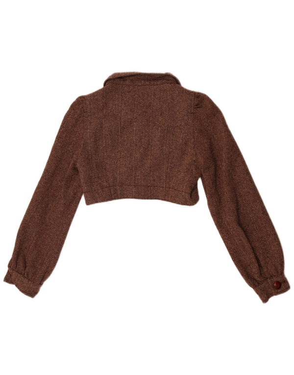 Jaqueta Bolero Feminina Zara Reino Unido 10 Lã Espinha de Peixe Marrom Pequena