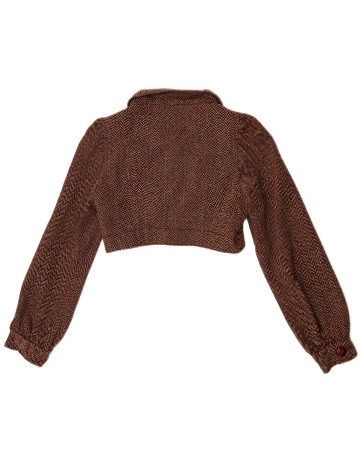 Jaqueta Bolero Feminina Zara Reino Unido 10 Lã Espinha de Peixe Marrom Pequena
