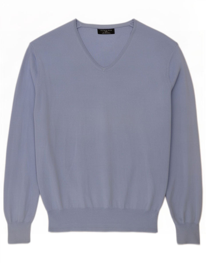 Zara Suéter masculino com decote em V grande azul