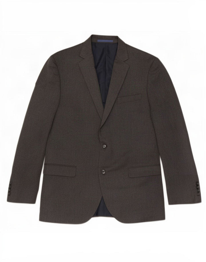 Jaqueta blazer masculina de 2 botões Marks & Spencer Reino Unido 42 poliéster cinza grande