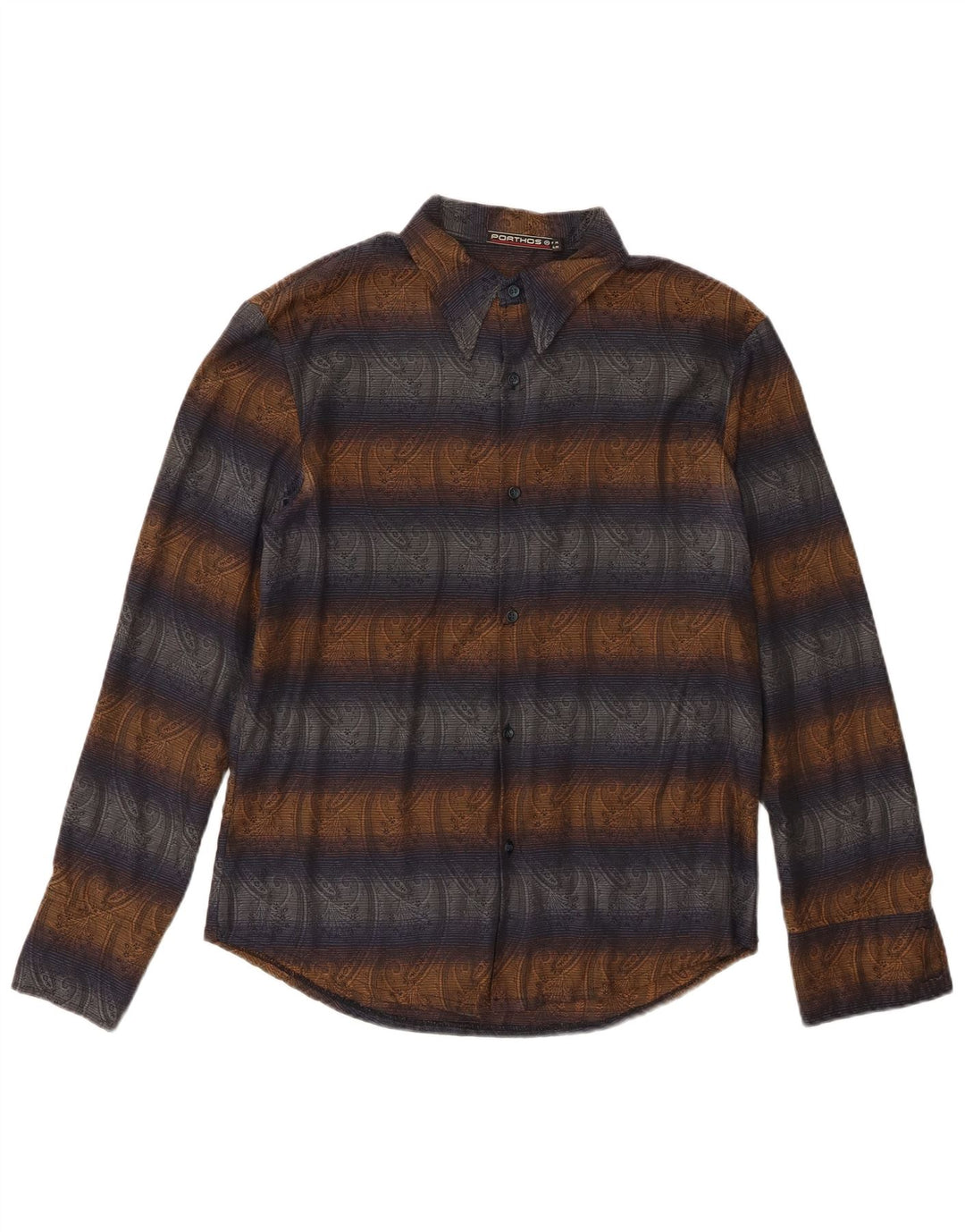 Camisa masculina vintage média azul marinho poliéster Paisley