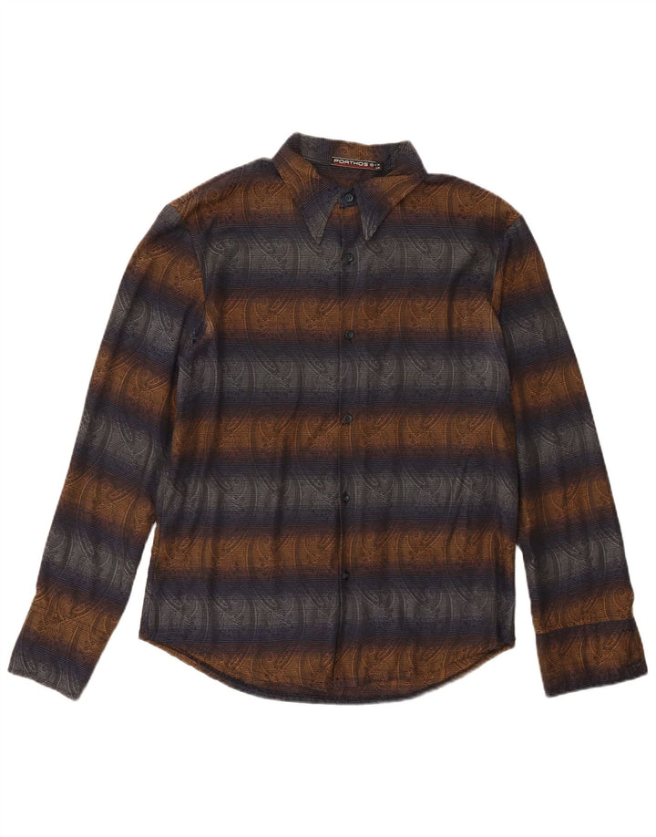 Camisa masculina vintage média azul marinho poliéster Paisley