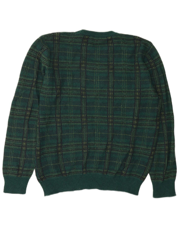 Suéter masculino Benetton com gola redonda e lã xadrez verde XL