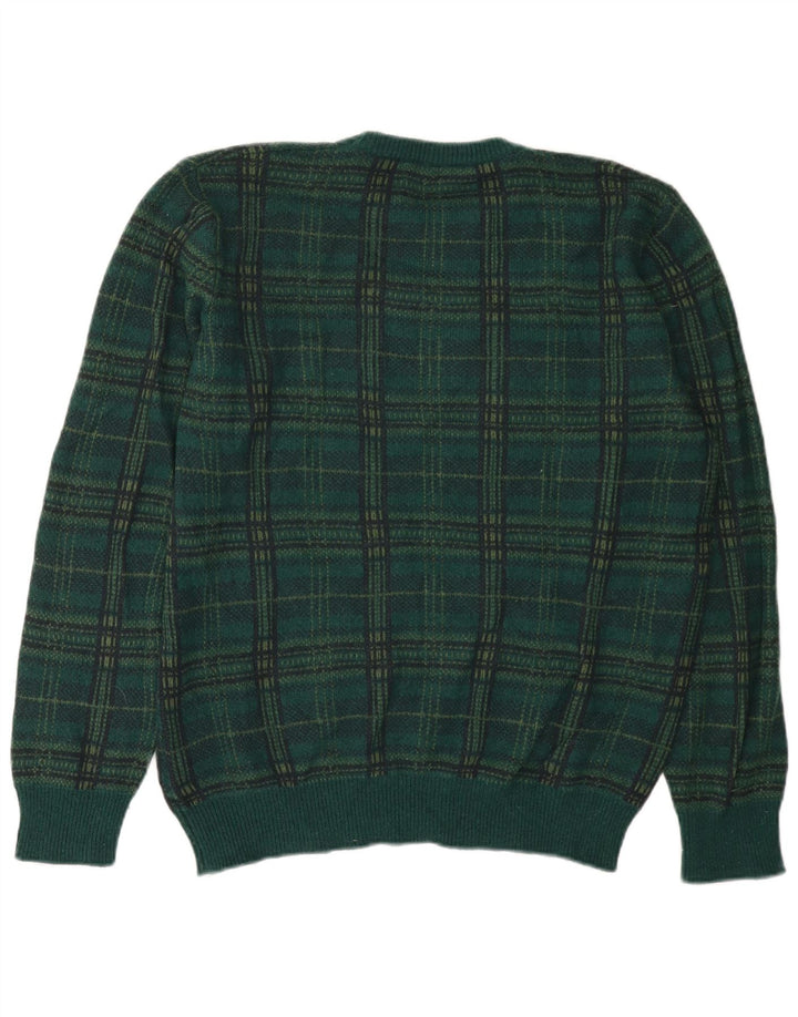 Suéter masculino Benetton com gola redonda e lã xadrez verde XL