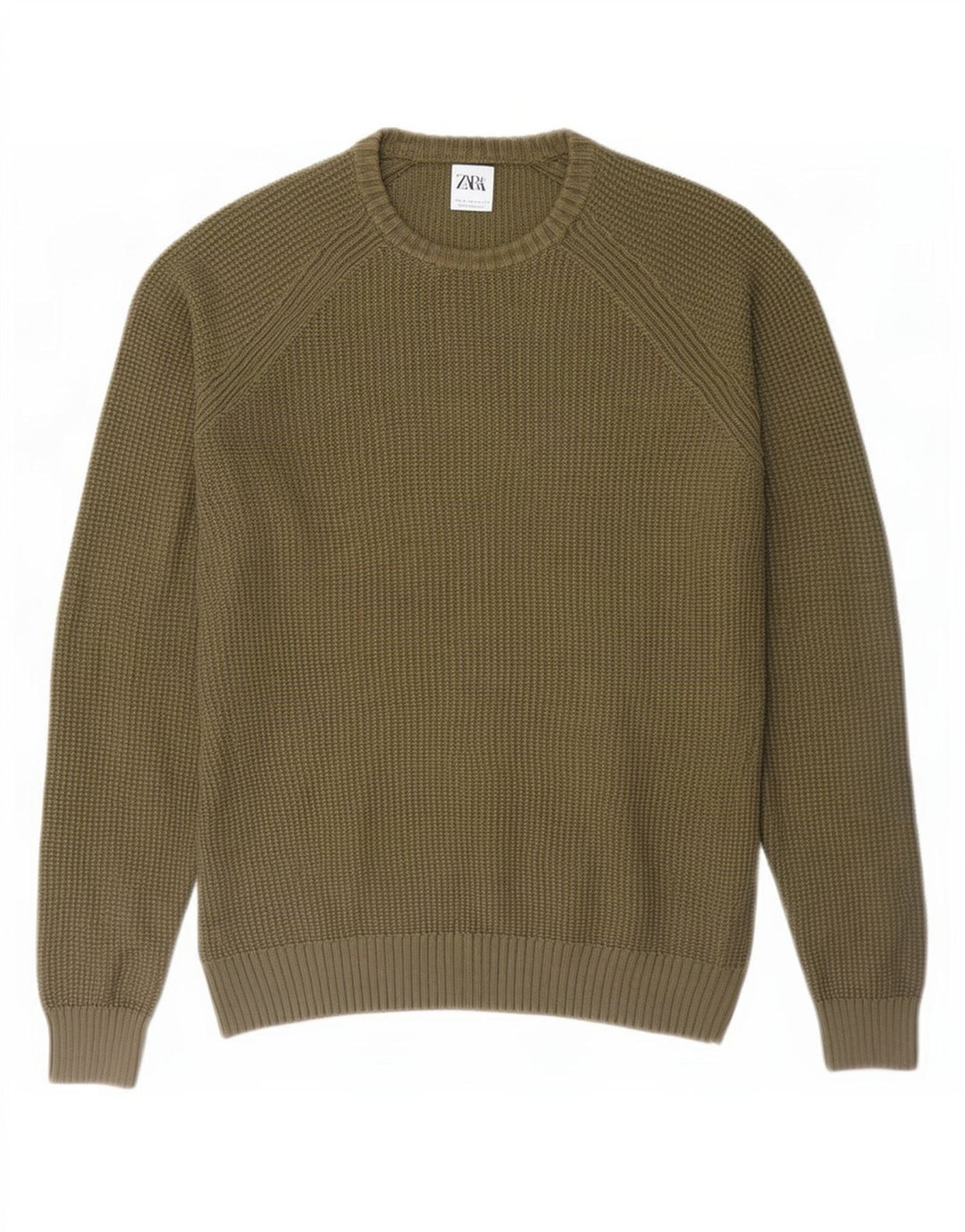 Zara Suéter masculino com gola redonda grande cáqui