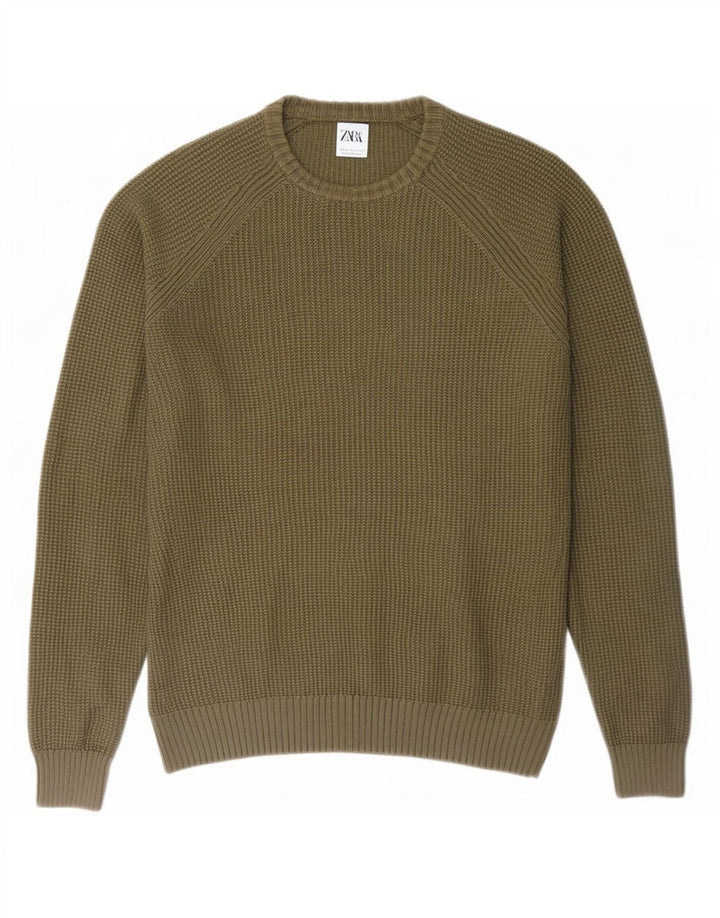 Zara Suéter masculino com gola redonda grande cáqui