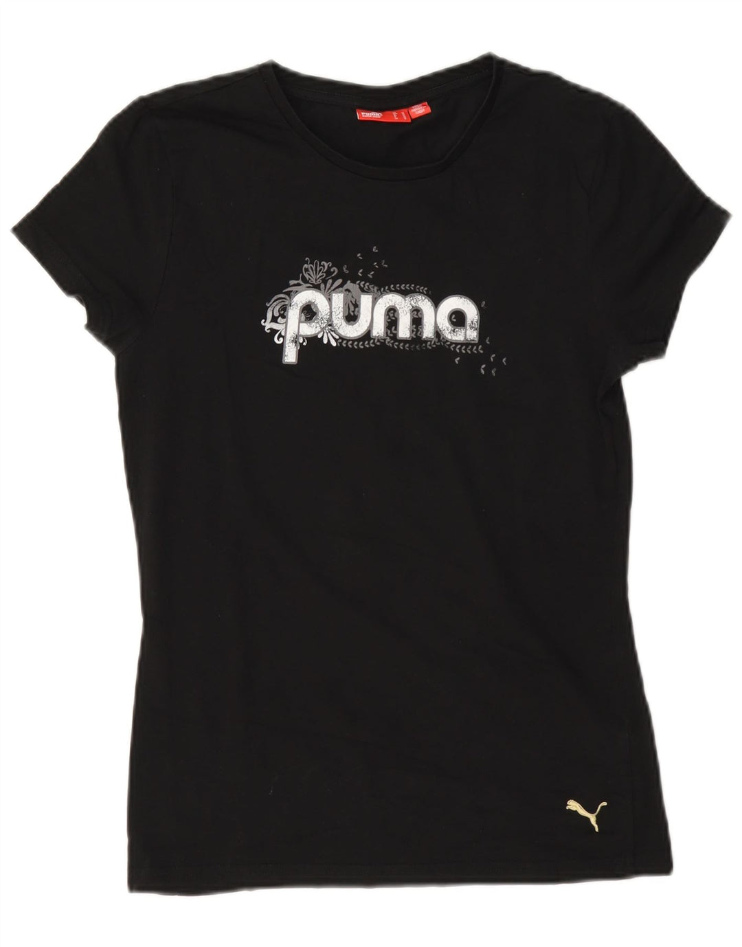 Camiseta Puma Feminina Regular Graphic Top UK 12 Médio Algodão Preto