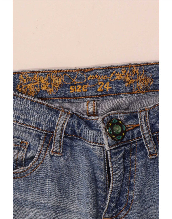 Desigual Joggers femininos jeans cônicos W24 L27 patchwork azul