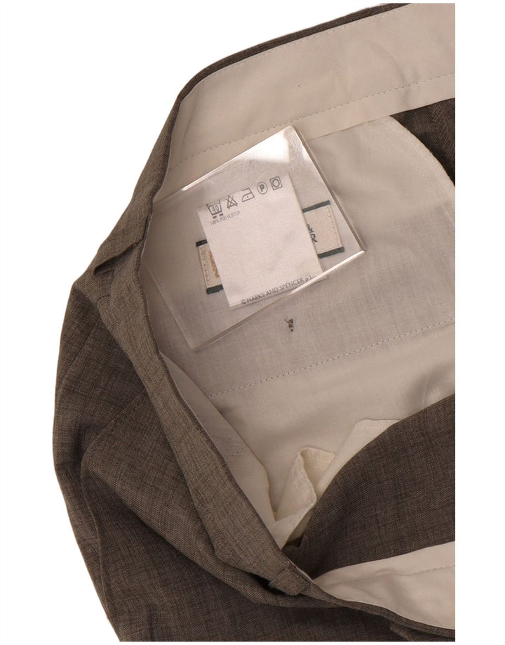 Calça masculina de terno reto Marks & Spencer W34 L27 poliéster cinza