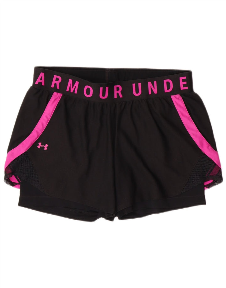 UNDER ARMOUR Calções esportivos femininos Heat Gear UK 14 grande bloco colorido preto