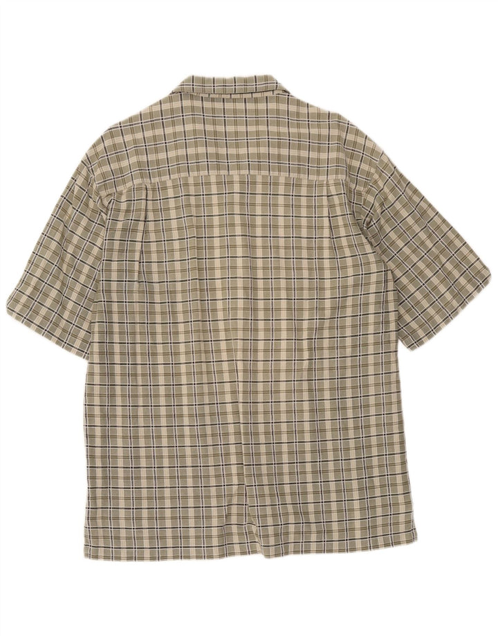 Columbia Camisa masculina de manga curta médio cáqui algodão xadrez