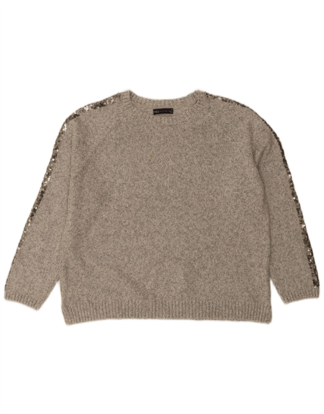 Suéter feminino Marks & Spencer com gola redonda Reino Unido 16 grande cinza manchado