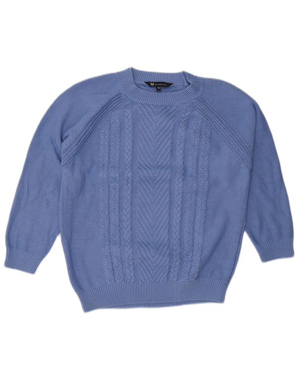 Suéter feminino Crew Clothing manga 3/4 com gola UK 14 grande algodão azul