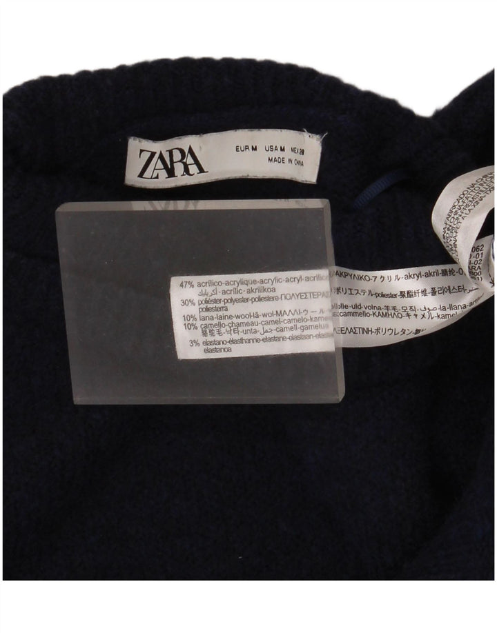 Suéter feminino Zara com gola redonda e gola tartaruga Reino Unido 12 médio azul marinho