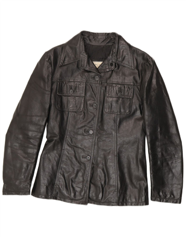 Jaqueta de couro feminina vintage Reino Unido 10 couro preto pequeno