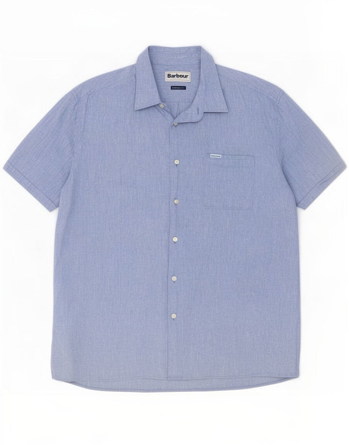 Camisa masculina Barbour manga curta regular fit grande linho azul