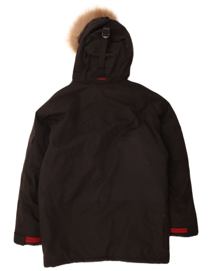 Jaqueta Parka masculina vintage com capuz UK 38 nylon preto médio