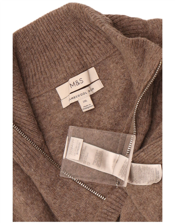 Suéter masculino Marks & Spencer com zíper e gola 2XL lã marrom