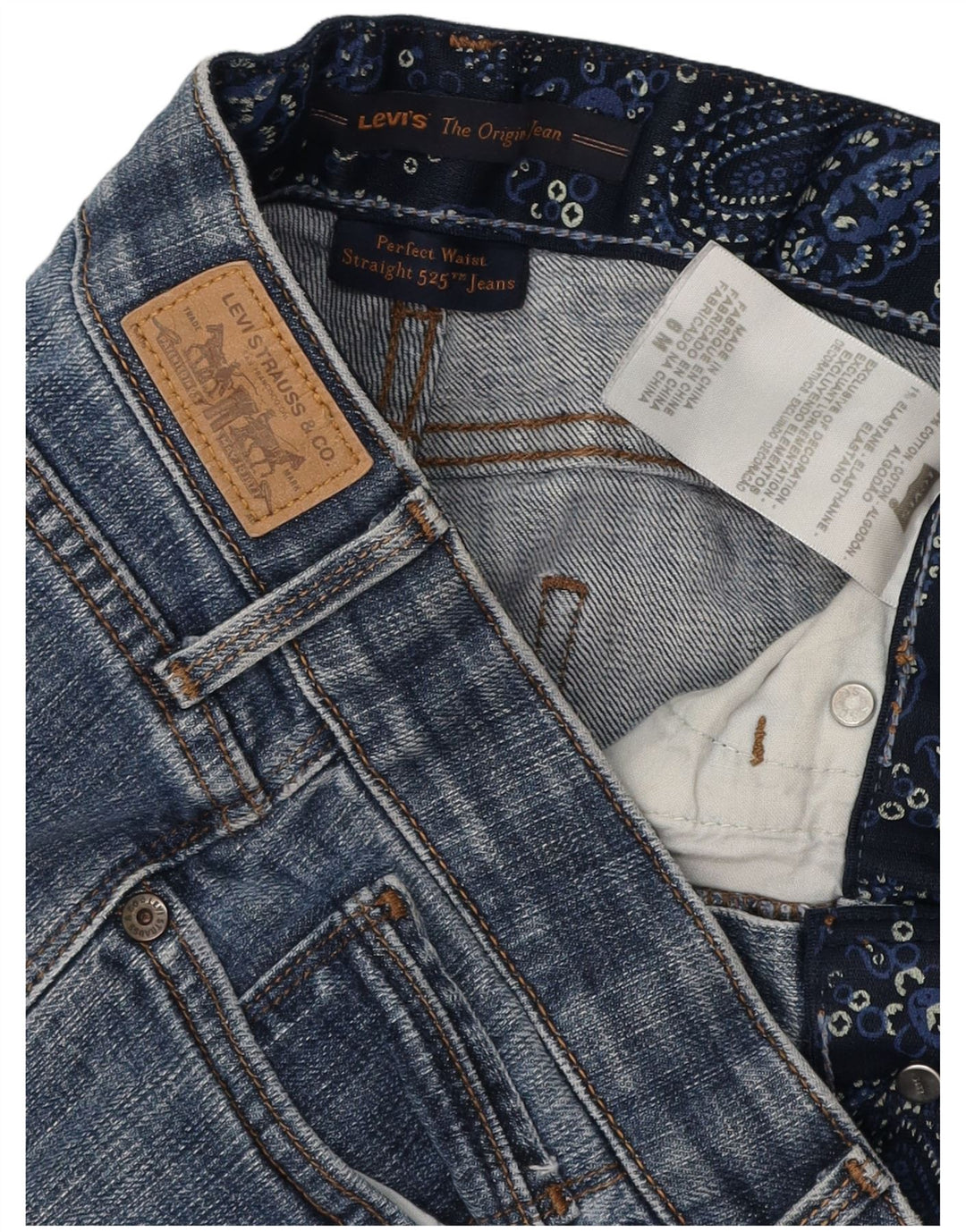 Levi's feminino 525 jeans retos US 6 médio W28 L31 algodão azul