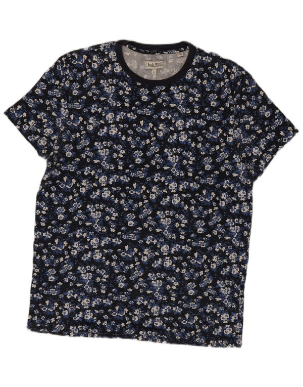 Camiseta masculina Jack Wills top pequeno algodão floral azul marinho