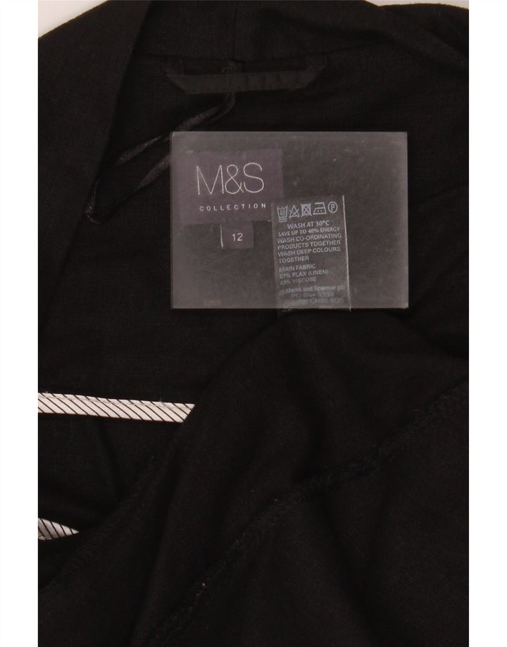Jaqueta blazer aberta feminina da Marks & Spencer Reino Unido 12 linho preto médio