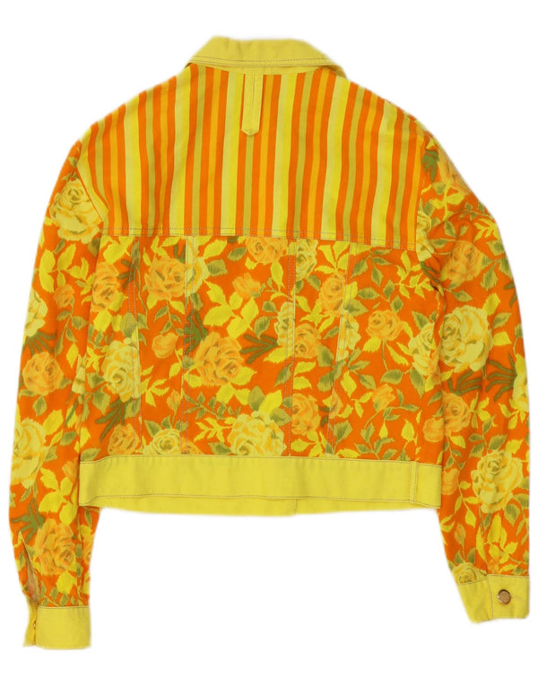 Vintage Womens Crop Bomber Jacket EU 38 Medium Yellow Floral Cotton