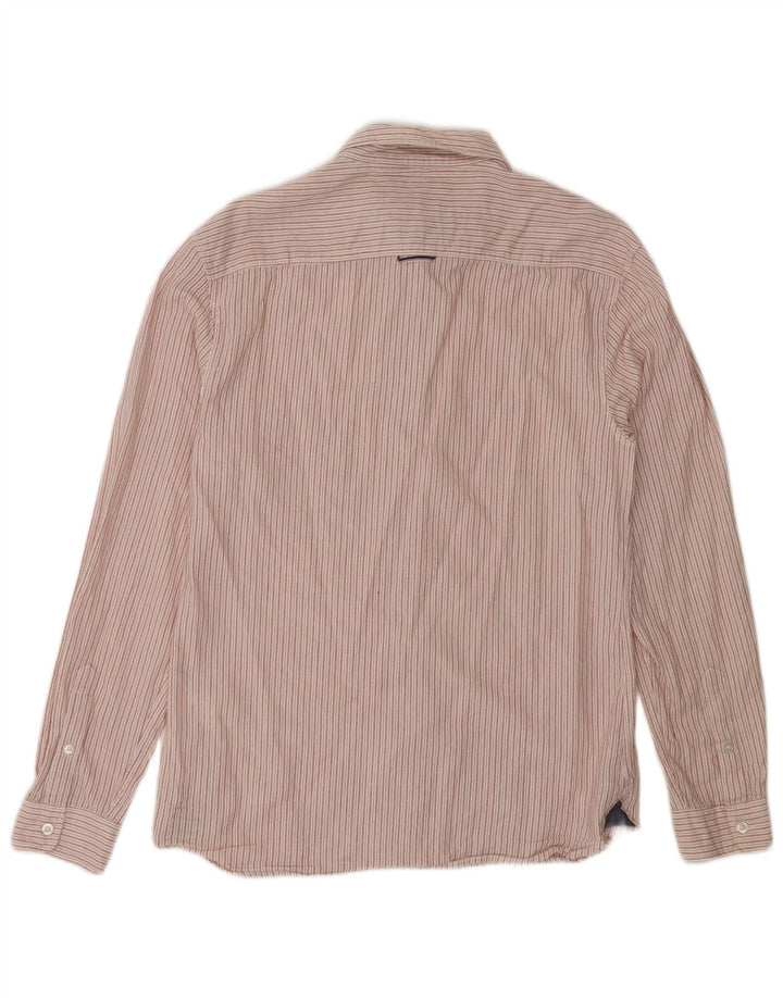 White Stuff Mens Camisa Slim Fit Algodão Listrado Rosa Médio