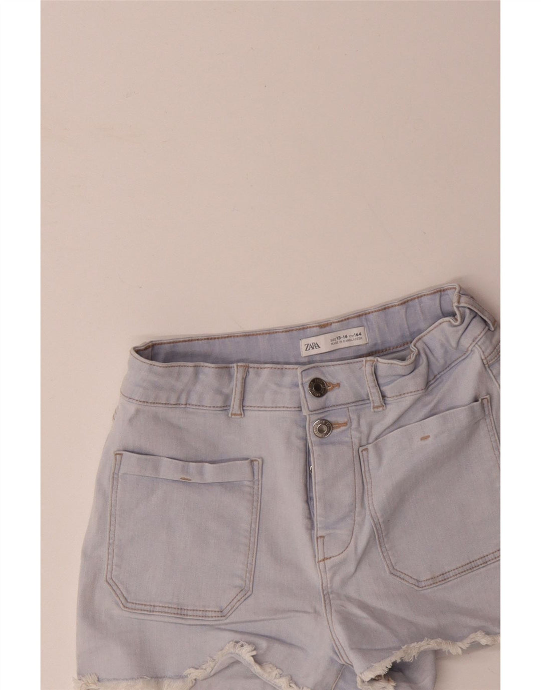 ZARA Shorts jeans de cintura alta para meninas 13-14 anos W26 Azul