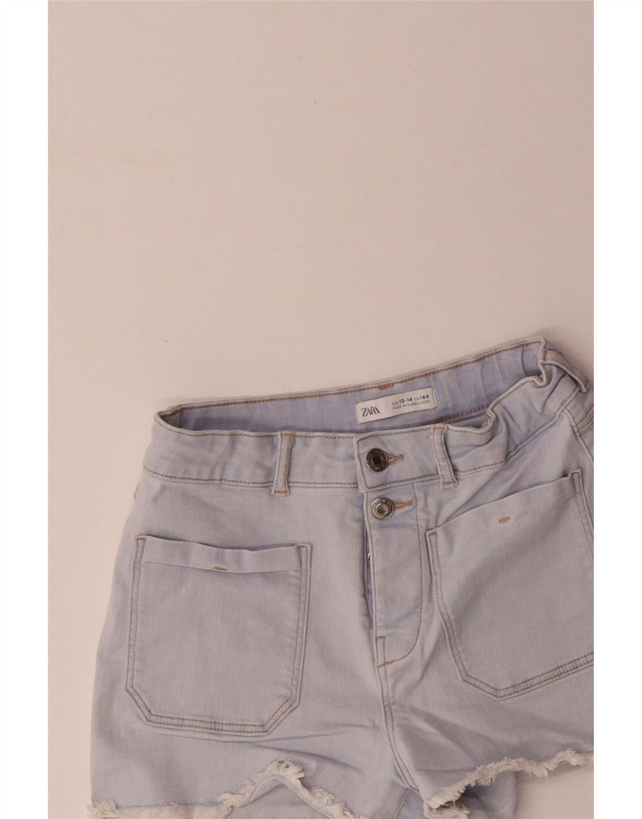 ZARA Shorts jeans de cintura alta para meninas 13-14 anos W26 Azul