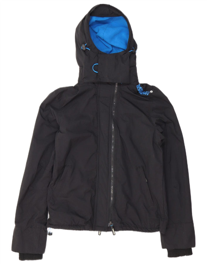 Jaqueta corta-vento feminina SUPERDRY com capuz e capuz UK 14 grande preta