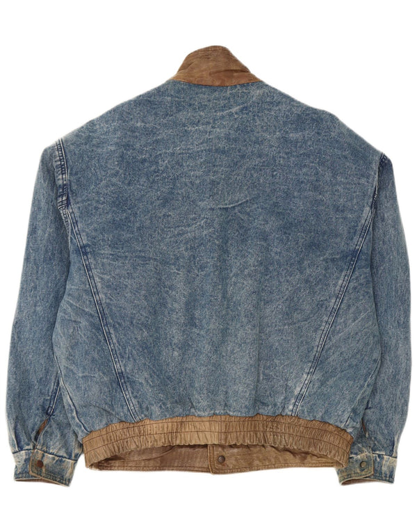 Jaqueta jeans reversível masculina vintage IT 50 couro azul grande