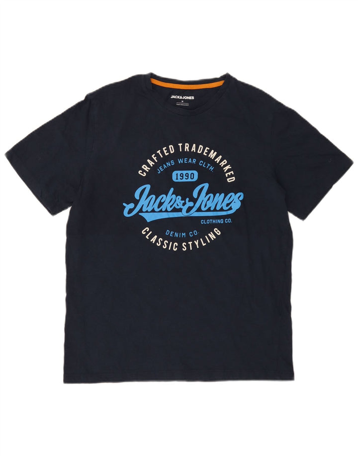 Camiseta gráfica masculina Jack & Jones Top médio algodão azul marinho