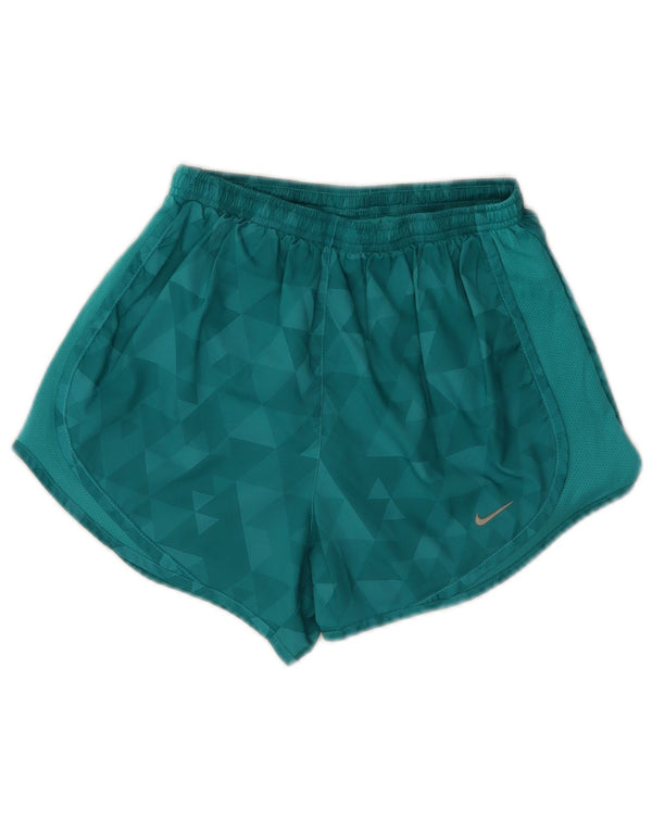 Shorts esportivos femininos Nike Dri Fit UK 4 XS turquesa poliéster geométrico