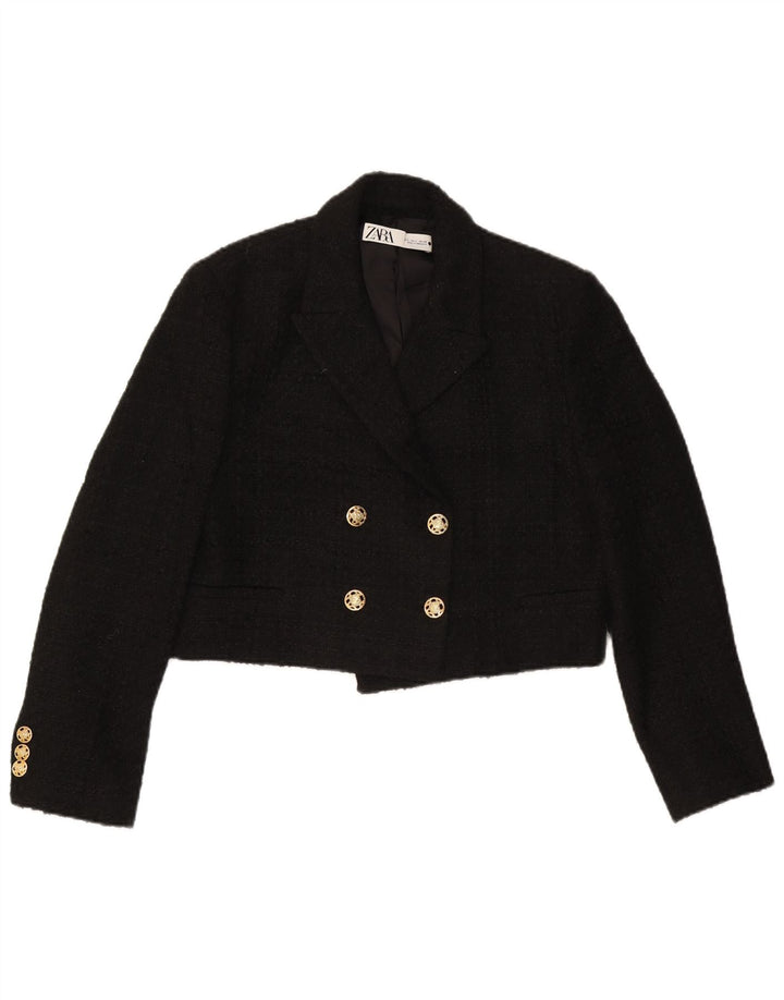 Zara Womens Crop Double Breasted Jaqueta Blazer Reino Unido 16 Grande Poliéster Preto