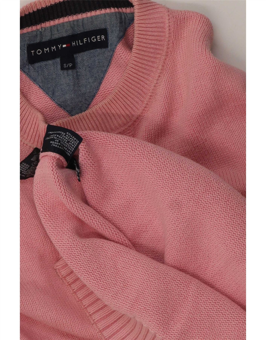 Suéter masculino Tommy Hilfiger com gola redonda, pequeno algodão rosa